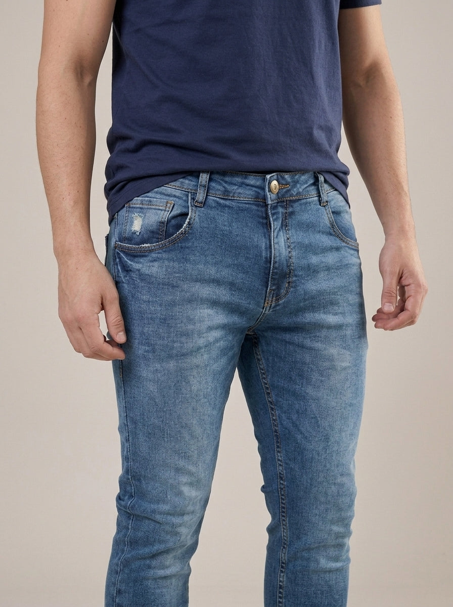 Calça Jeans Masculina Slim Blue Asia – detalhe da frente