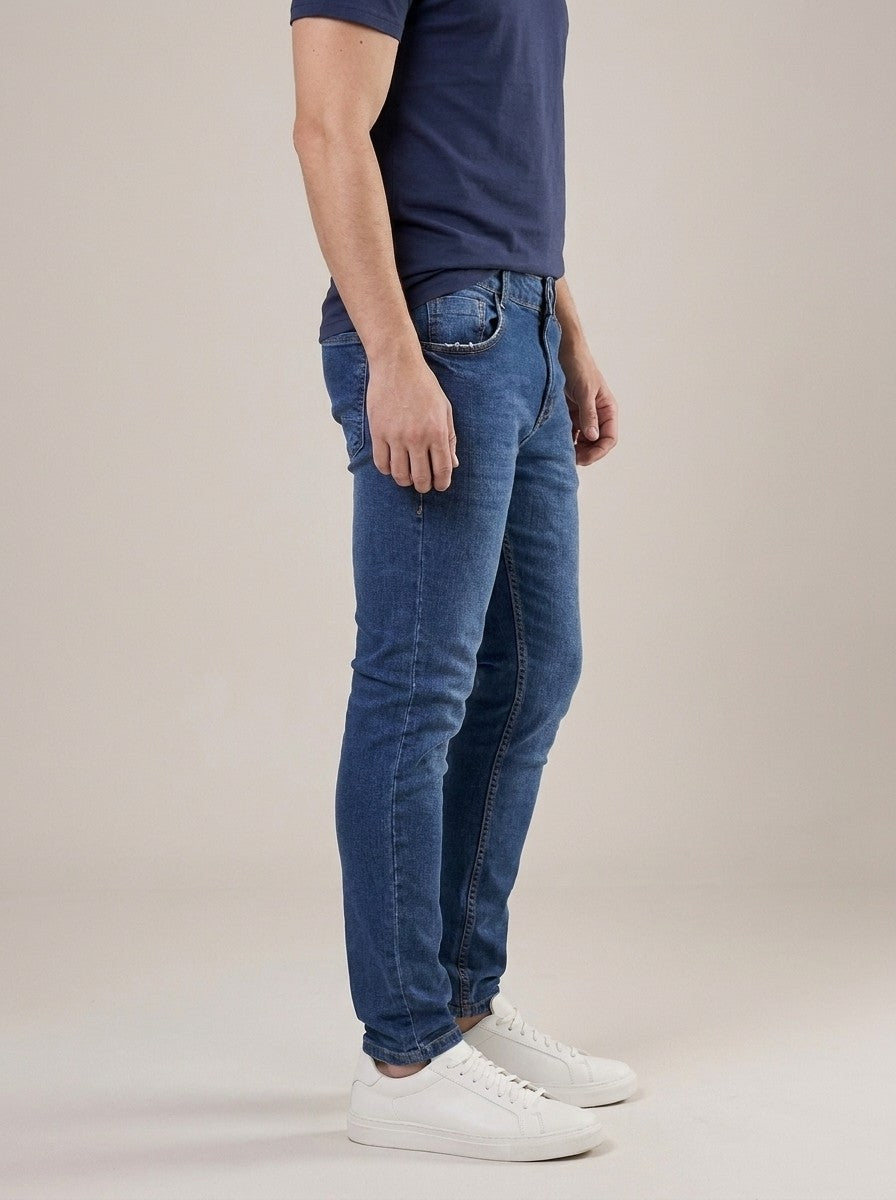 Calça Jeans Masculina Slim Azul Escuro – lateral