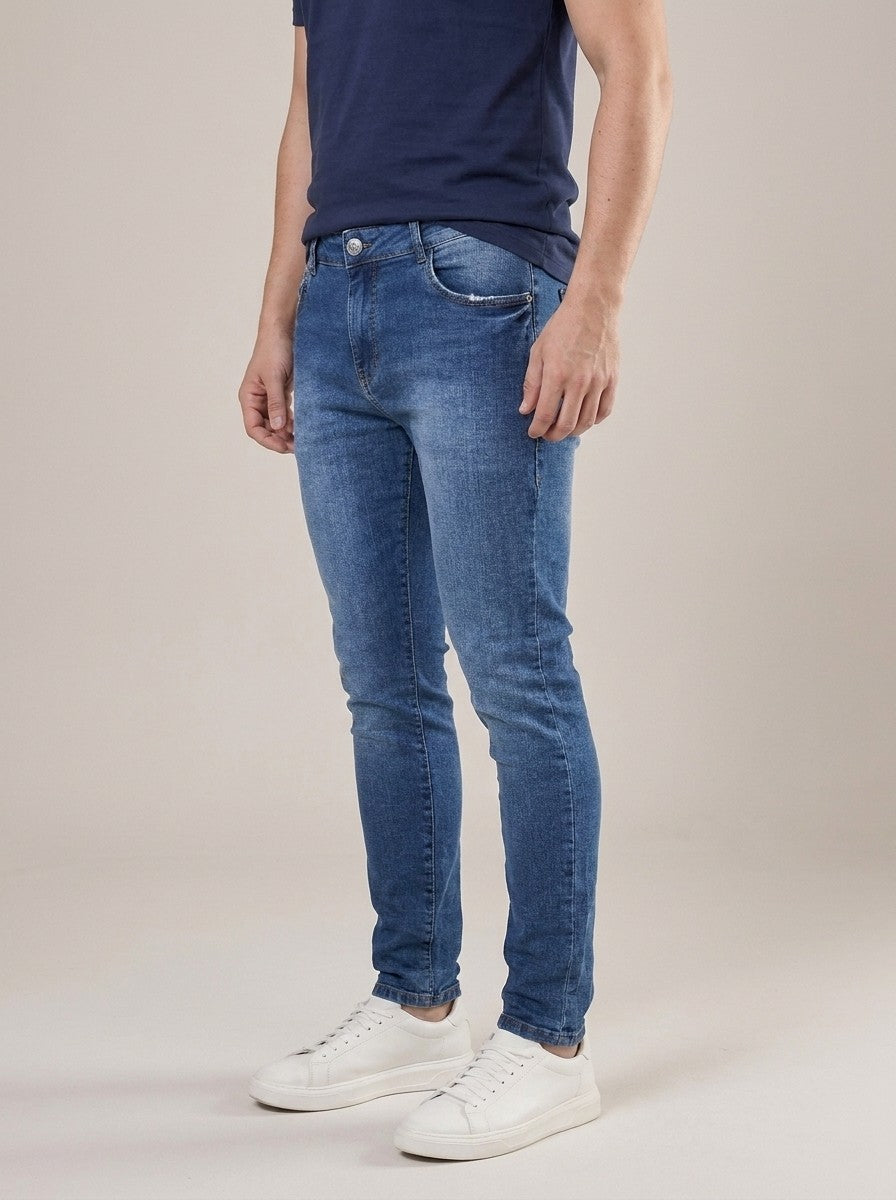 Calça Jeans Masculina Slim Azul Oxford – lateral