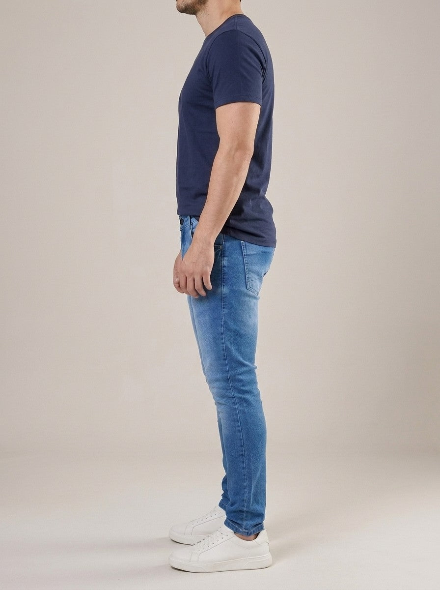 Calça Jeans Masculina Slim Azul Padrão – lateral