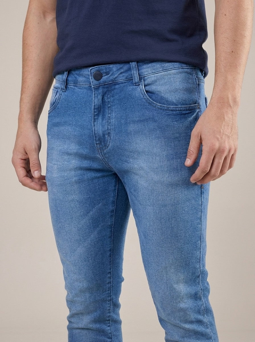 Calça Jeans Masculina Slim Azul Padrão – detalhe da frente