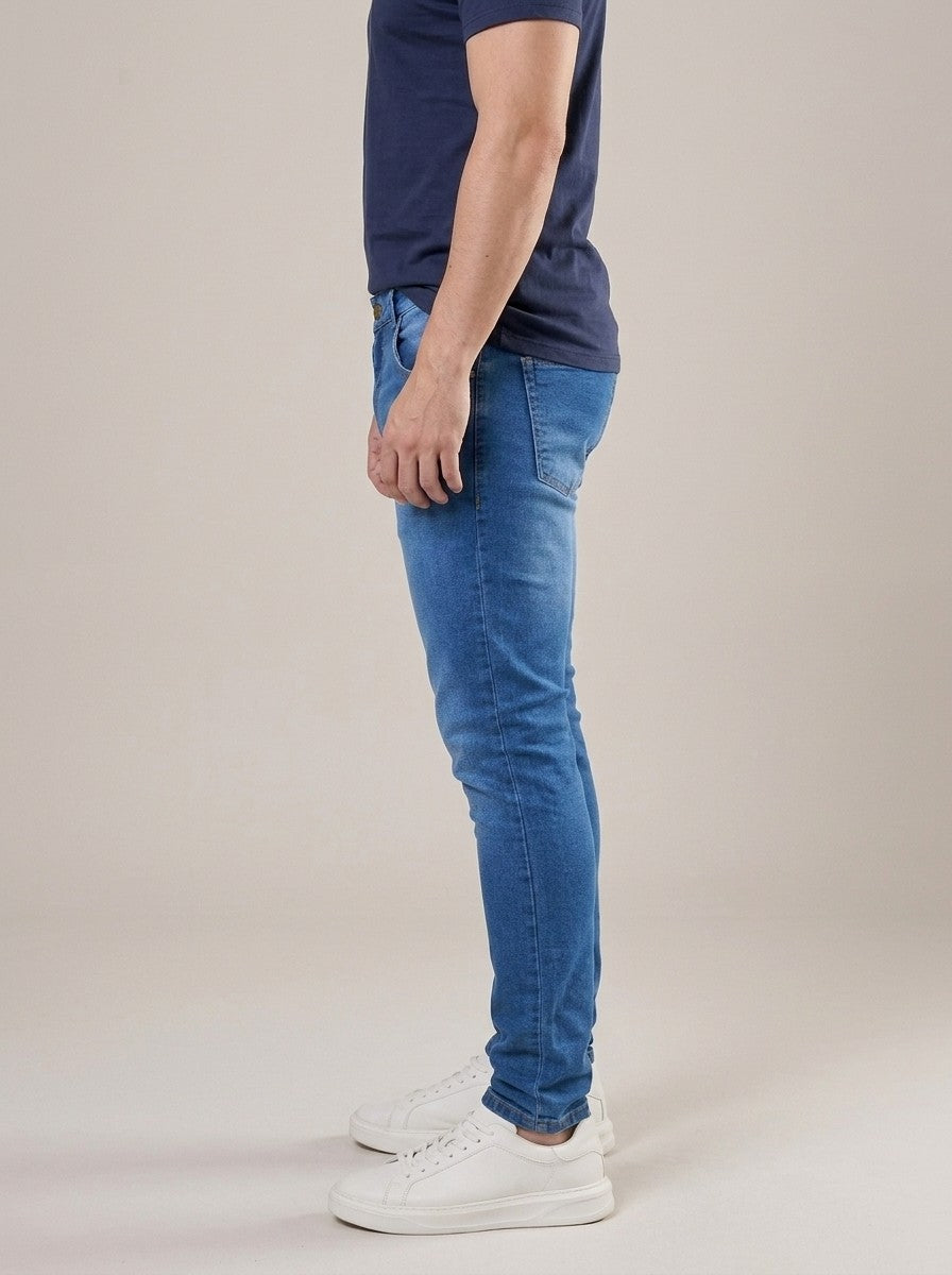 Calça Jeans Masculina Slim Cós Passantes Azul Convencional – lateral