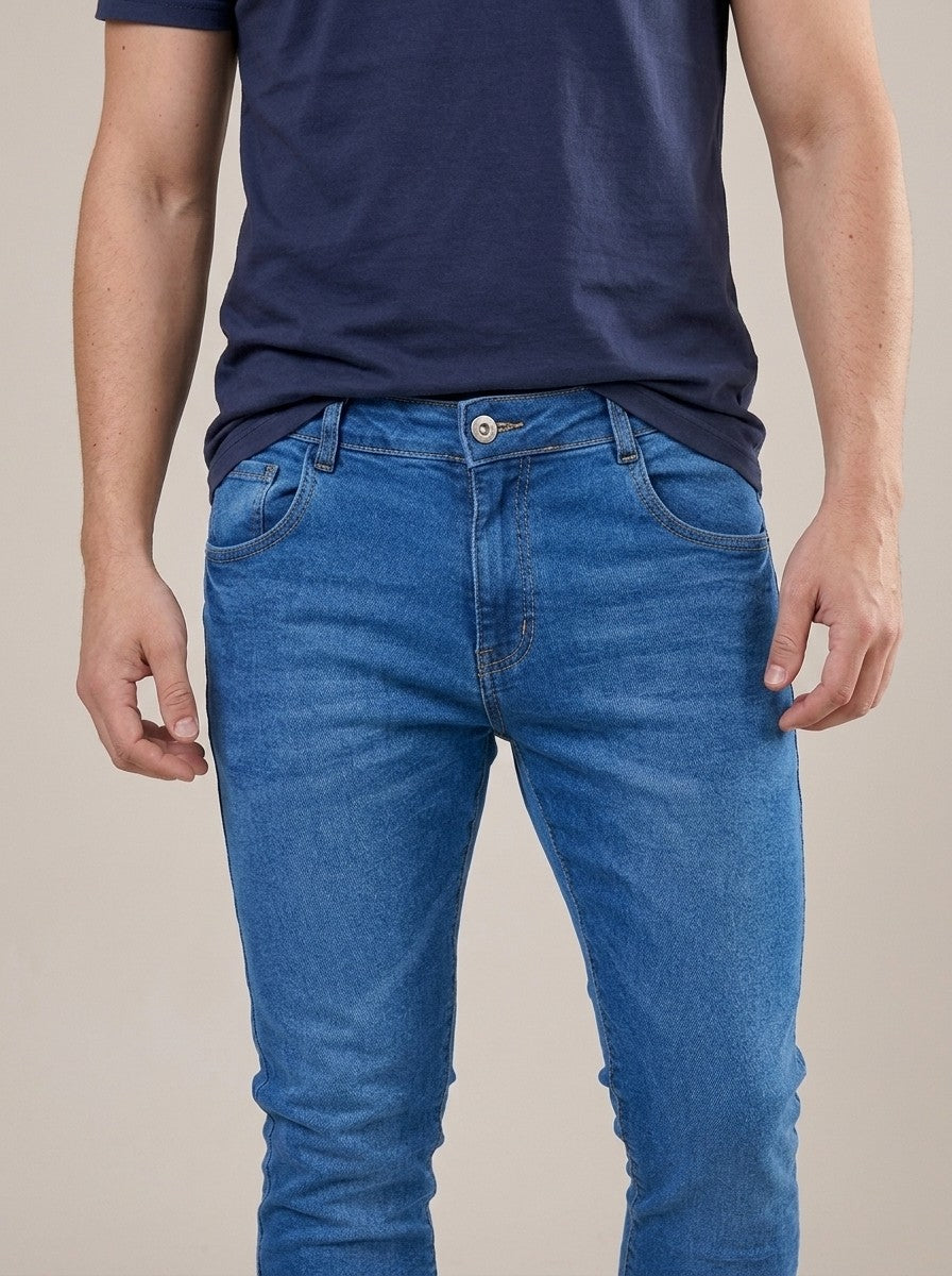 Calça Jeans Masculina Slim Cós Passantes Azul Convencional – detalhe da frente