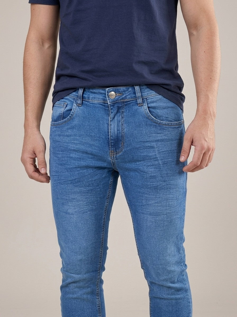 Calça Jeans Masculina Slim Cós Passantes Azul Derby – detalhe da frente