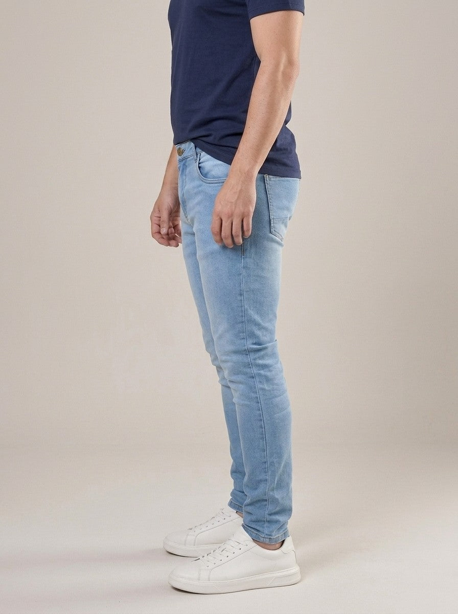 Calça Jeans Masculina Slim Cós Passantes Azul Sky – lateral